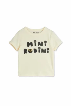 Mini Rodini kremowy T-shirt z nadrukowanym logo