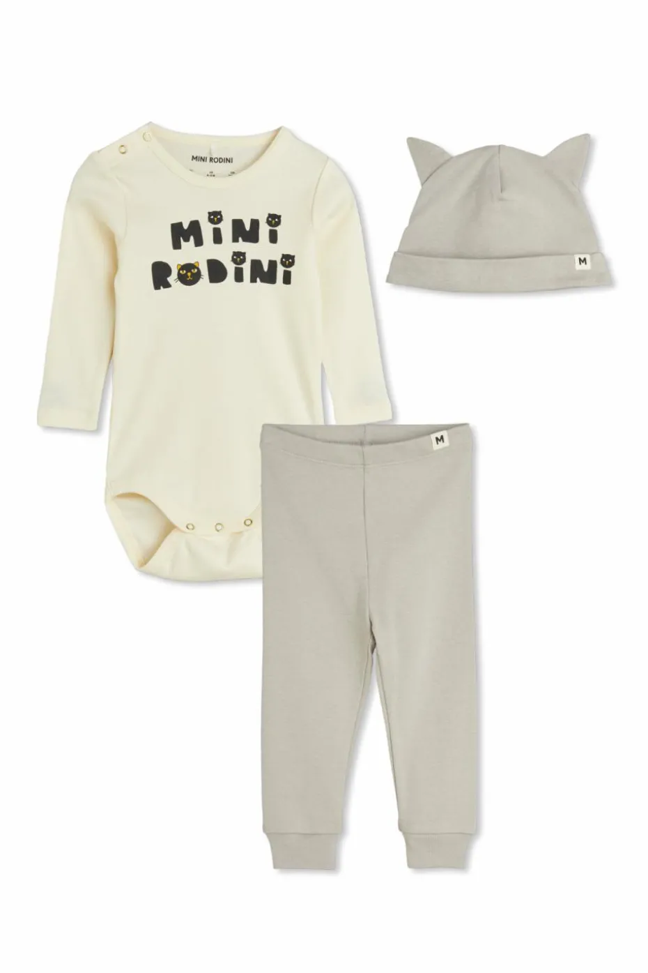 Mini Rodini SZARY Komplet: body, czapka i spodnie