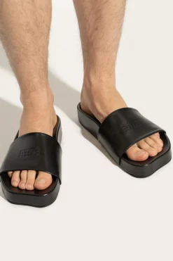 MM6 Maison Margiela CZARNY Skórzane klapki