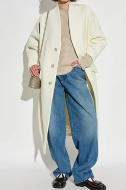 MM6 Maison Margiela kremowy Wełniany płaszcz