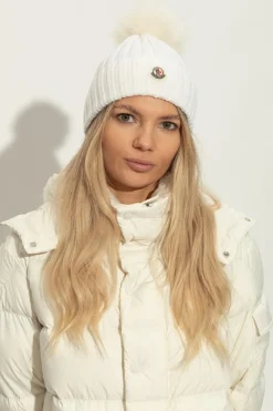 Moncler BIAŁY Czapka z pomponem