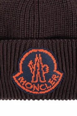 Moncler BRĄZOWY Czapka z naszywką z logo