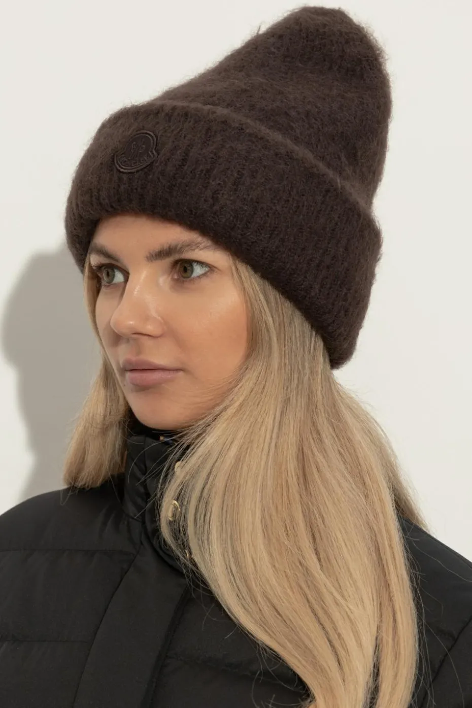 Moncler BRĄZOWY Czapka z naszywką z logo