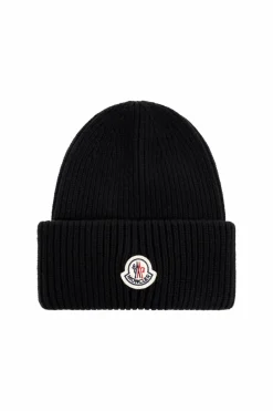 Moncler CZARNY Czapka z naszywką z logo