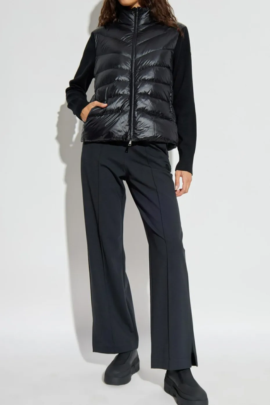Moncler CZARNY Pikowany puchowy kardigan