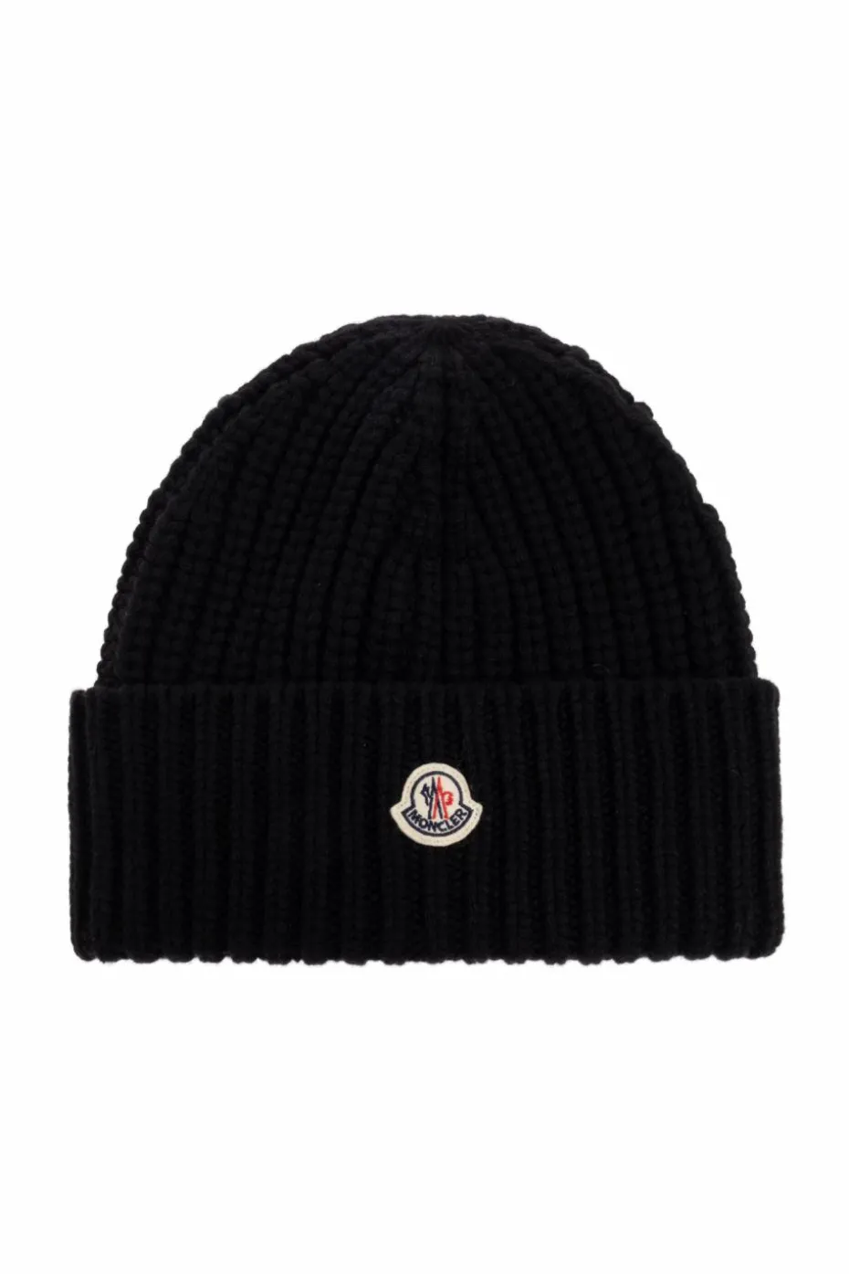 Moncler CZARNY Wełniana czapka z naszywką z logo