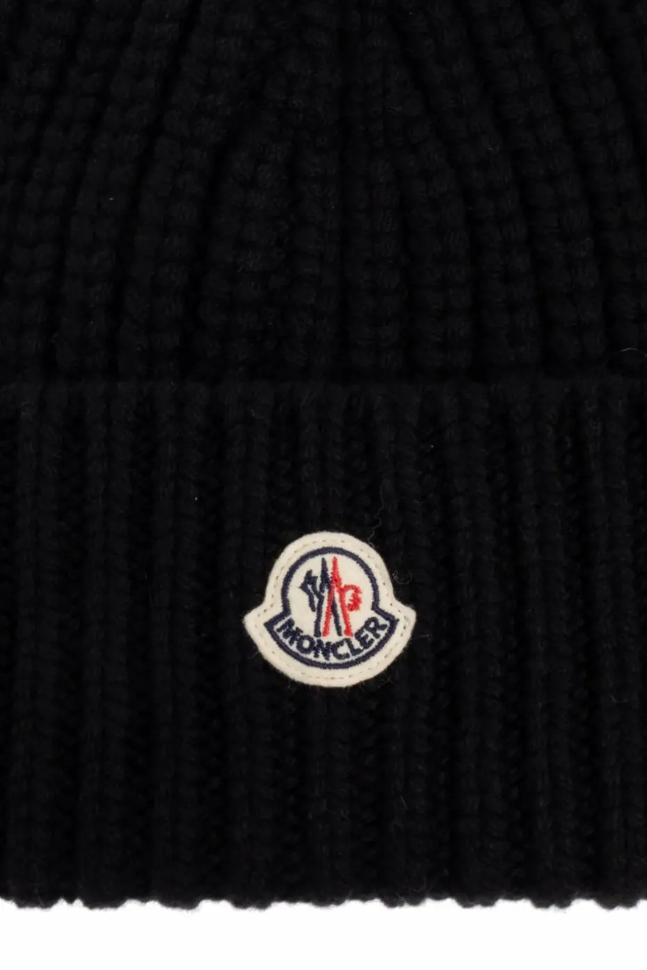 Moncler CZARNY Wełniana czapka z naszywką z logo