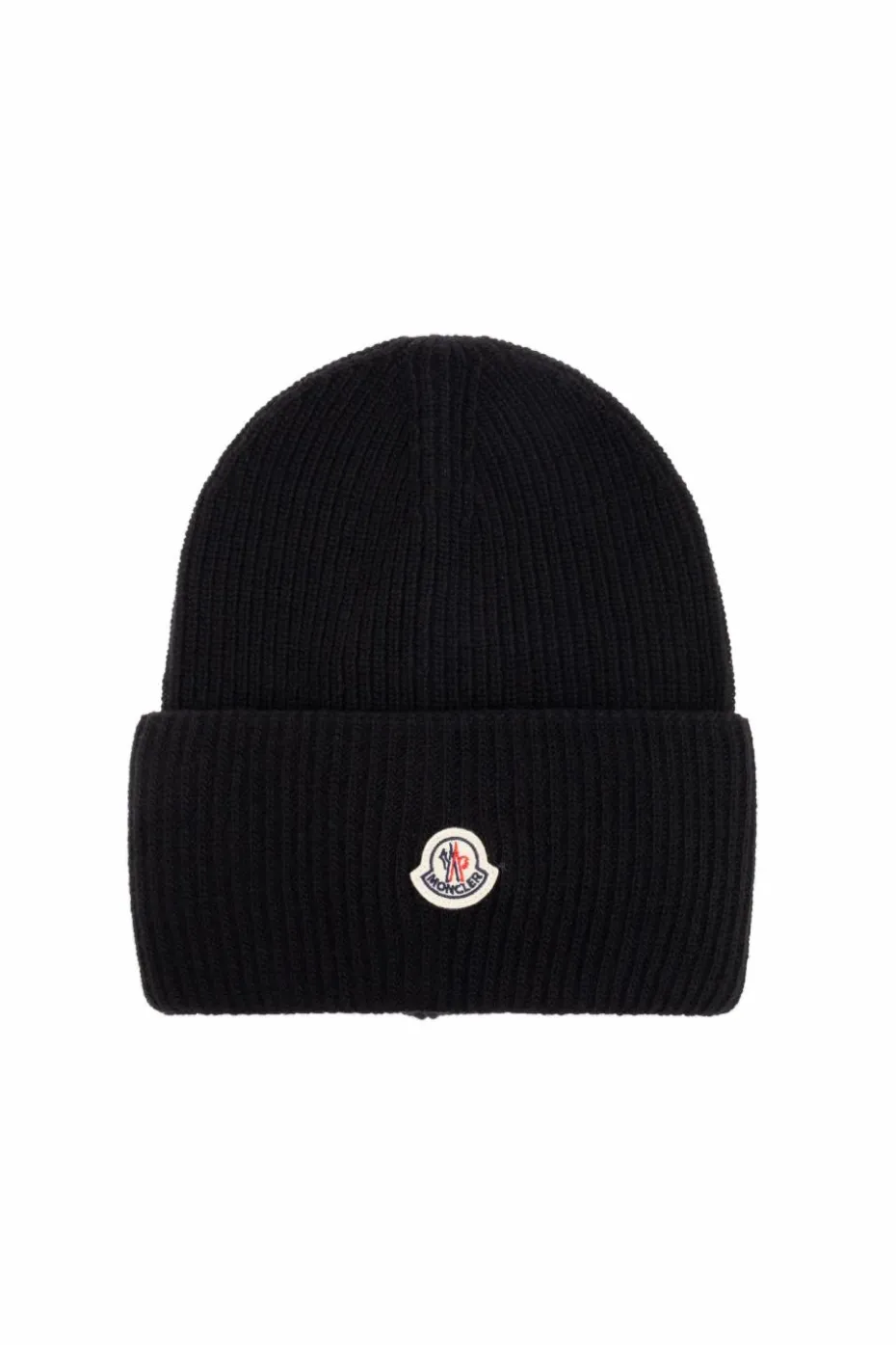 Moncler CZARNY Wełniana czapka z naszywką z logo