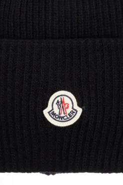 Moncler CZARNY Wełniana czapka z naszywką z logo