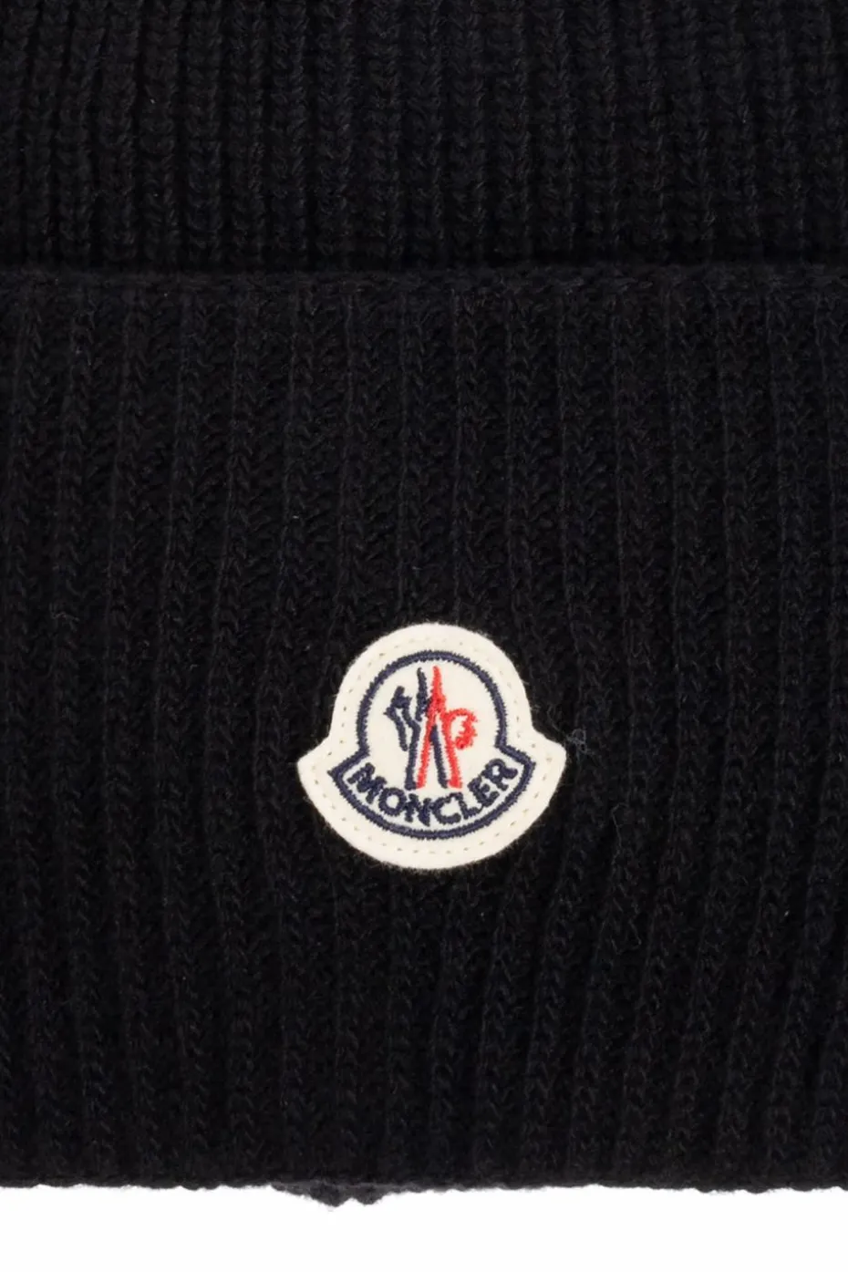 Moncler CZARNY Wełniana czapka z naszywką z logo