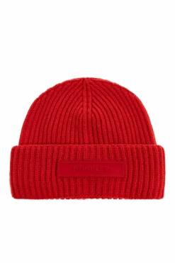 Moncler CZERWONY Wełniana czapka z naszywką z logo