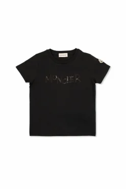 Moncler Enfant CZARNY T-shirt z cekinowym logo