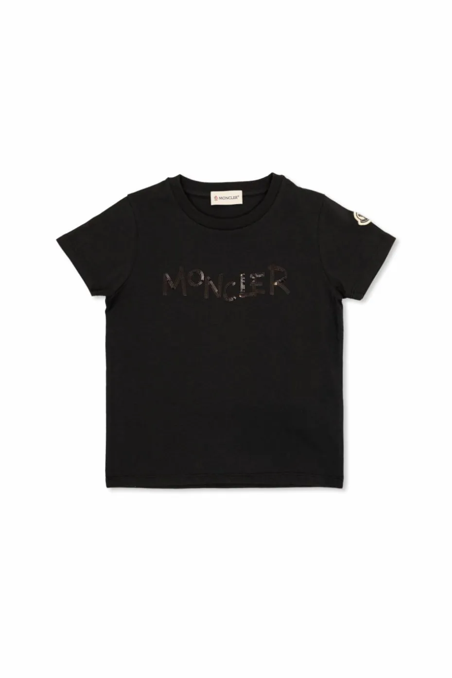 Moncler Enfant CZARNY T-shirt z cekinowym logo