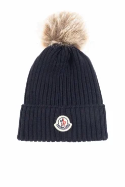 Moncler Enfant GRANATOWY Czapka z pomponem