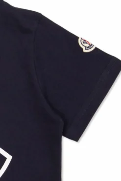 Moncler Enfant GRANATOWY Bawełniany t-shirt z logo