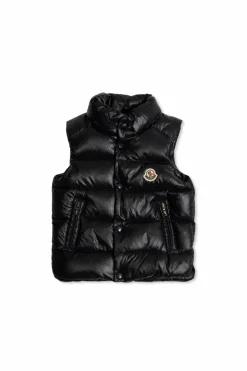 Moncler Enfant GRANATOWY Puchowa kamizelka z naszywką z logo