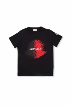 Moncler Enfant GRANATOWY T-shirt z nadrukowanym logo