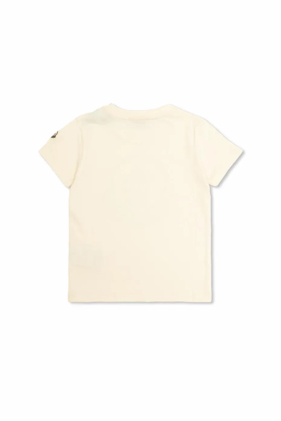 Moncler Enfant kremowy T-shirt z logo wykończonym połyskującymi kryształami
