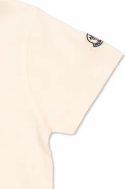 Moncler Enfant kremowy T-shirt z nadrukowanym logo