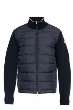 Moncler GRANATOWY Kardigan z puchową wstawką