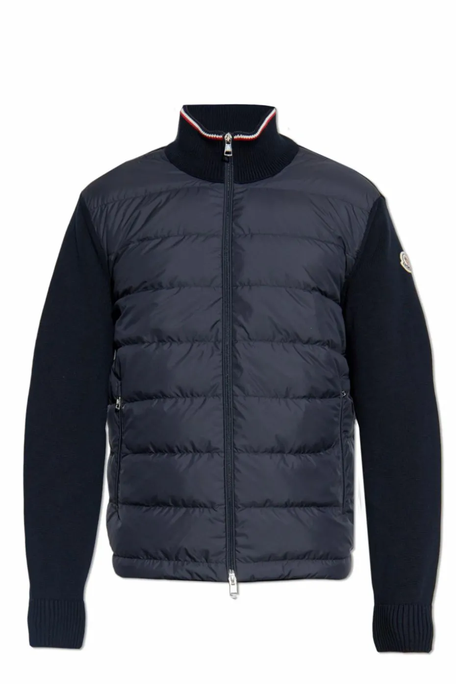 Moncler GRANATOWY Kardigan z puchową wstawką