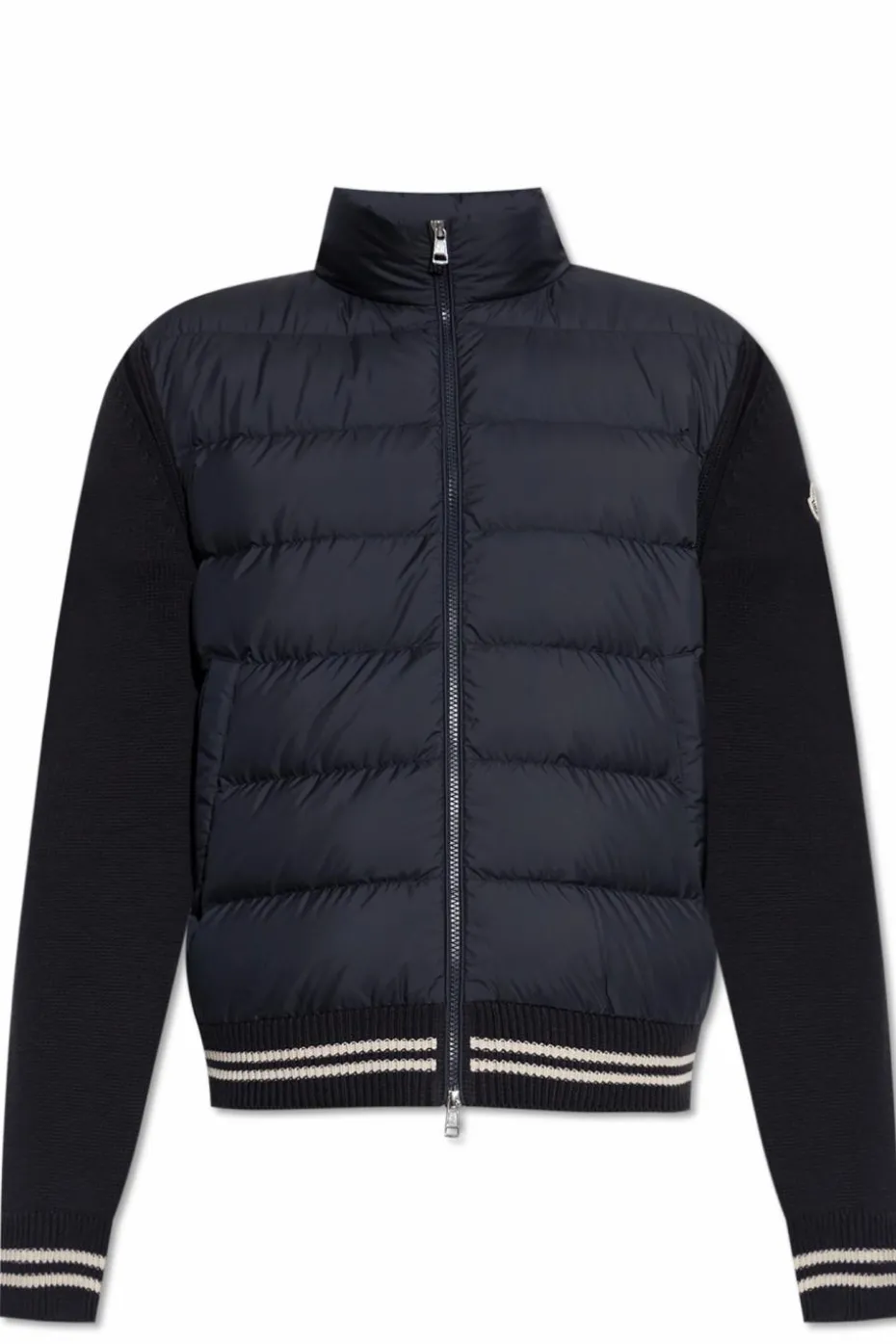 Moncler GRANATOWY Kardigan z puchową wstawką