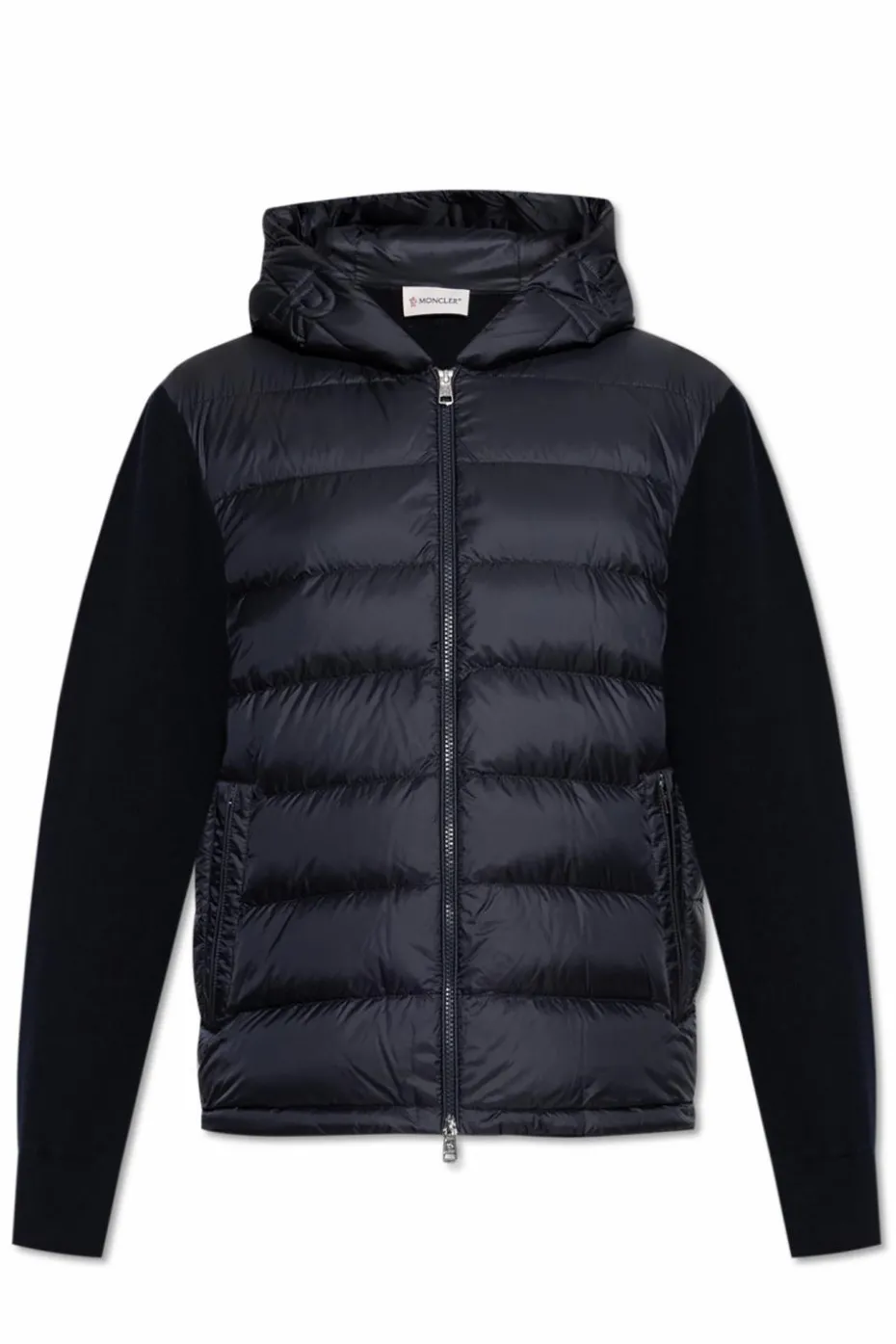 Moncler GRANATOWY Kardigan z puchową wstawką