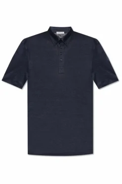 Moncler GRANATOWY Lniane polo