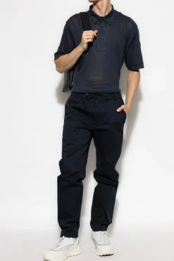 Moncler GRANATOWY Lniane polo