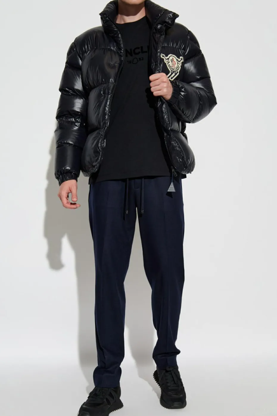 Moncler GRANATOWY Spodnie w kant