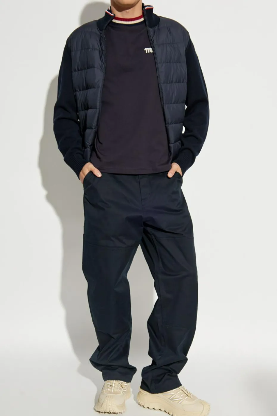 Moncler GRANATOWY Spodnie z logo