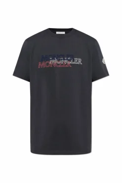 Moncler GRANATOWY T-shirt z nadrukowanym logo