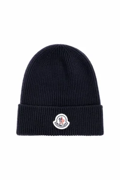 Moncler GRANATOWY Wełniana czapka