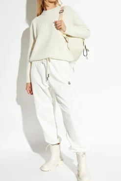 Moncler kremowy Sweter z wyszytym logo