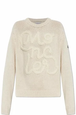 Moncler kremowy Sweter z wyszyciem