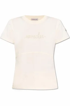 Moncler kremowy T-shirt z logo