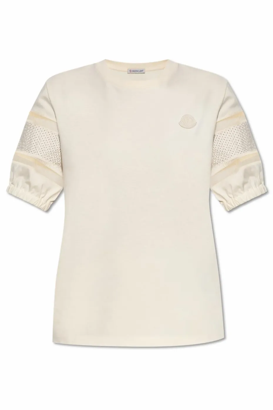 Moncler kremowy T-shirt z dekoracyjnymi rękawami