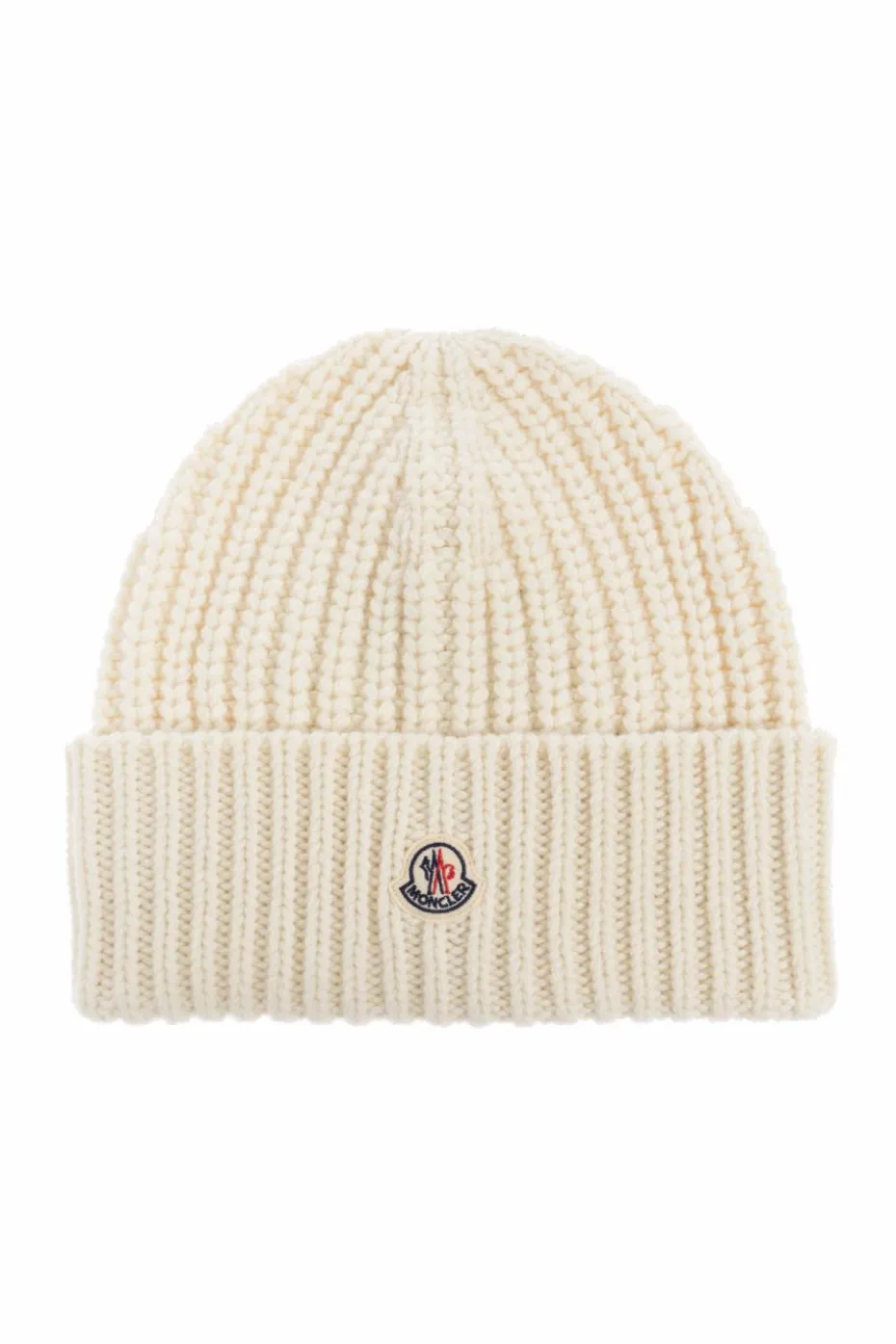 Moncler kremowy Wełniana czapka z naszywką z logo