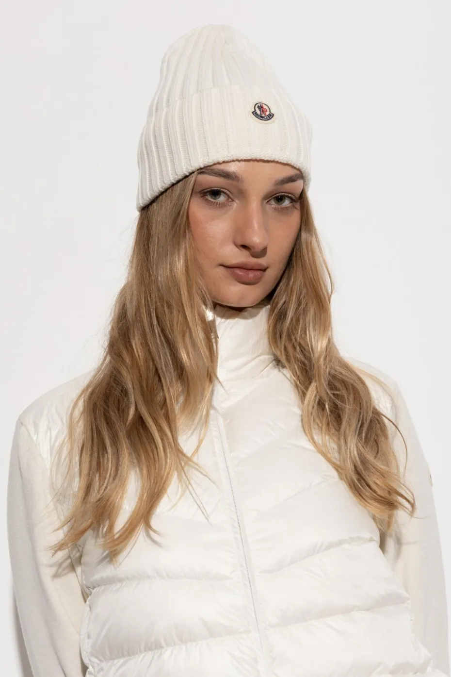 Moncler kremowy Wełniana czapka
