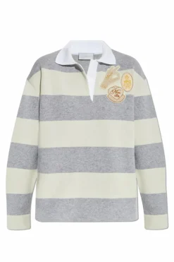 Moncler SZARY Polo ze wzorem w pasy