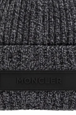 Moncler SZARY Wełniana czapka z naszywką z logo