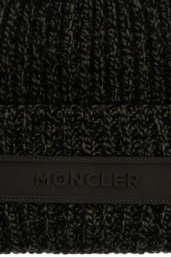 Moncler ZIELONY Wełniana czapka z naszywką z logo