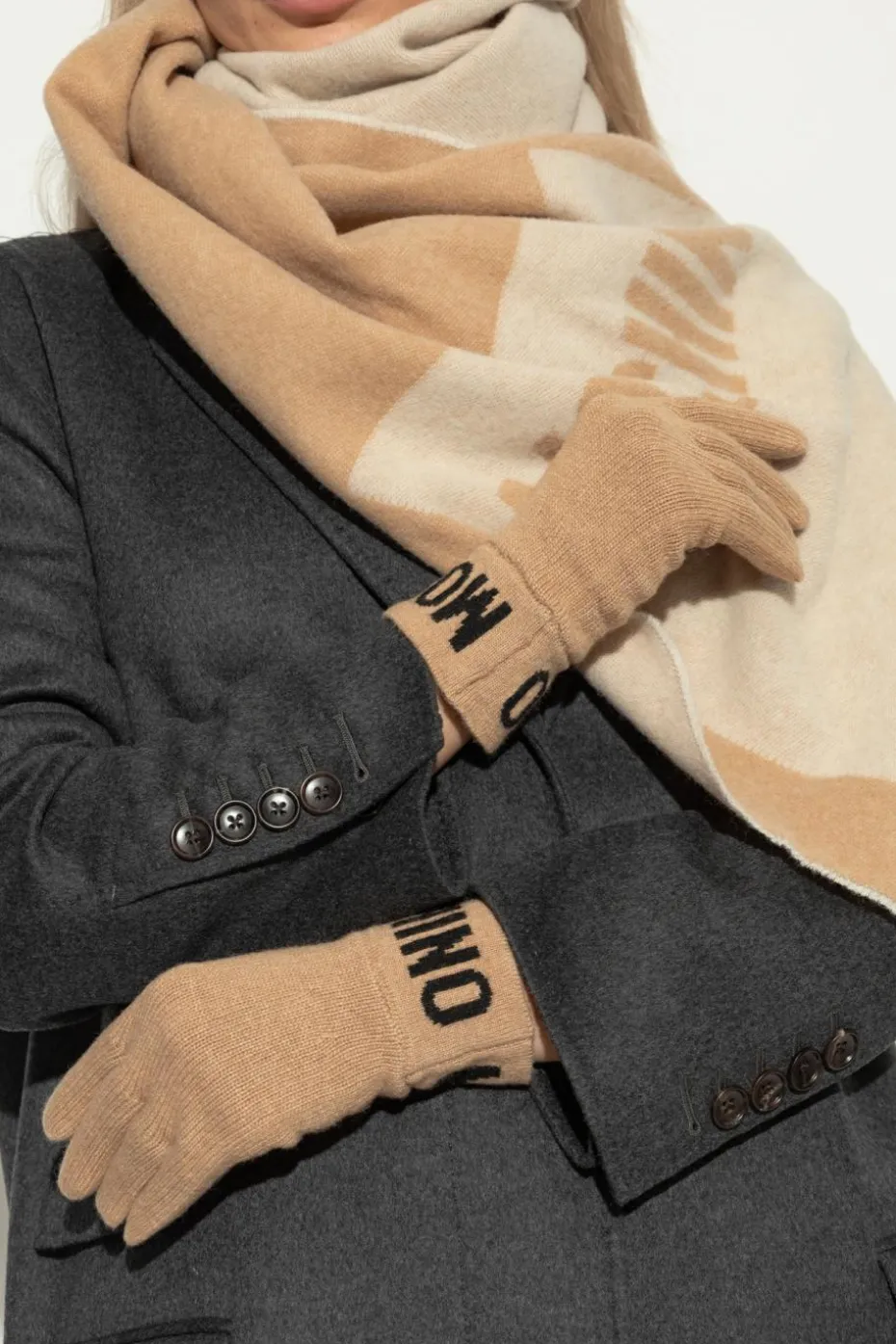 Moschino beżowy Rękawiczki z logo