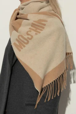Moschino beżowy Szal z logo