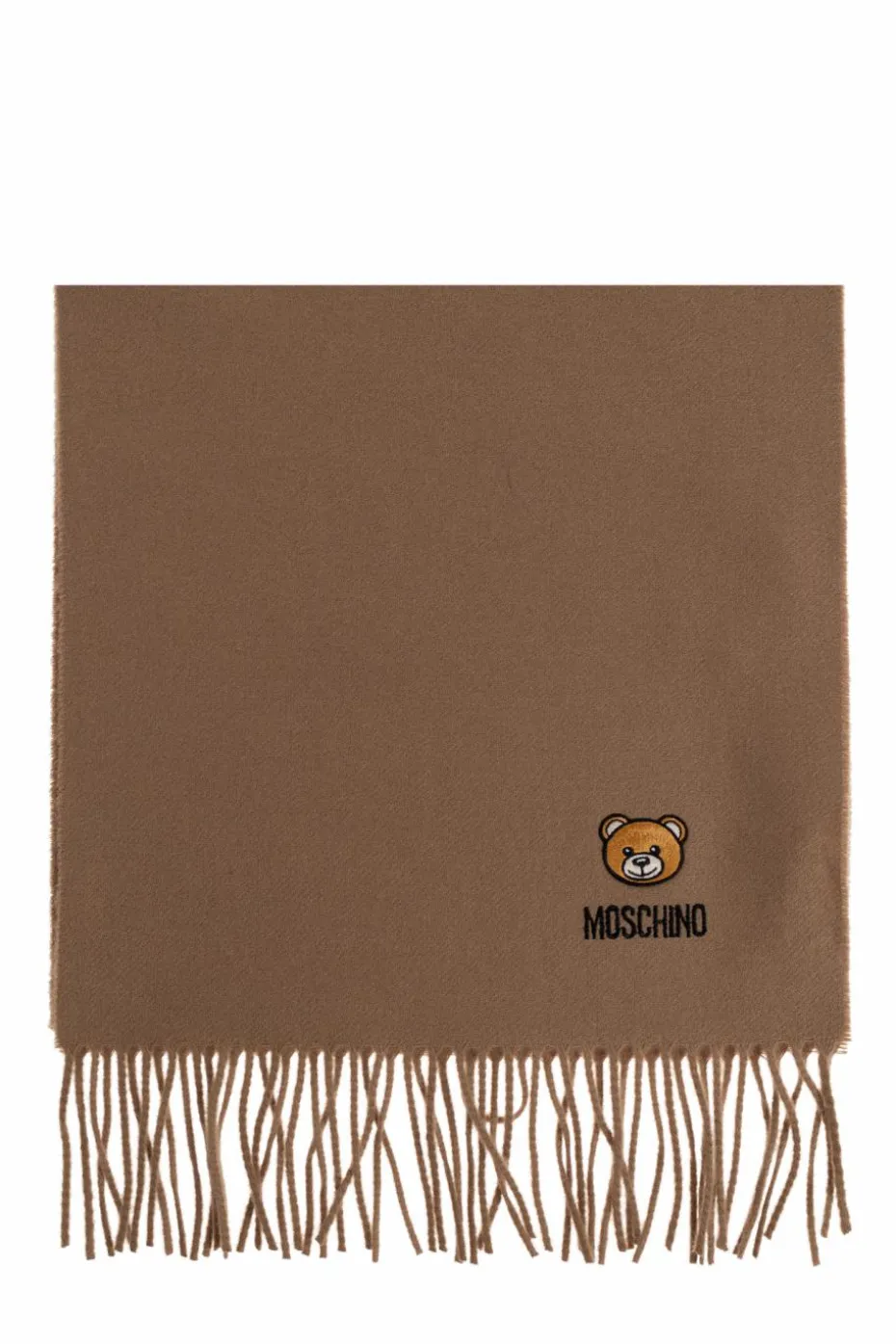 Moschino beżowy Wełniany szal z logo