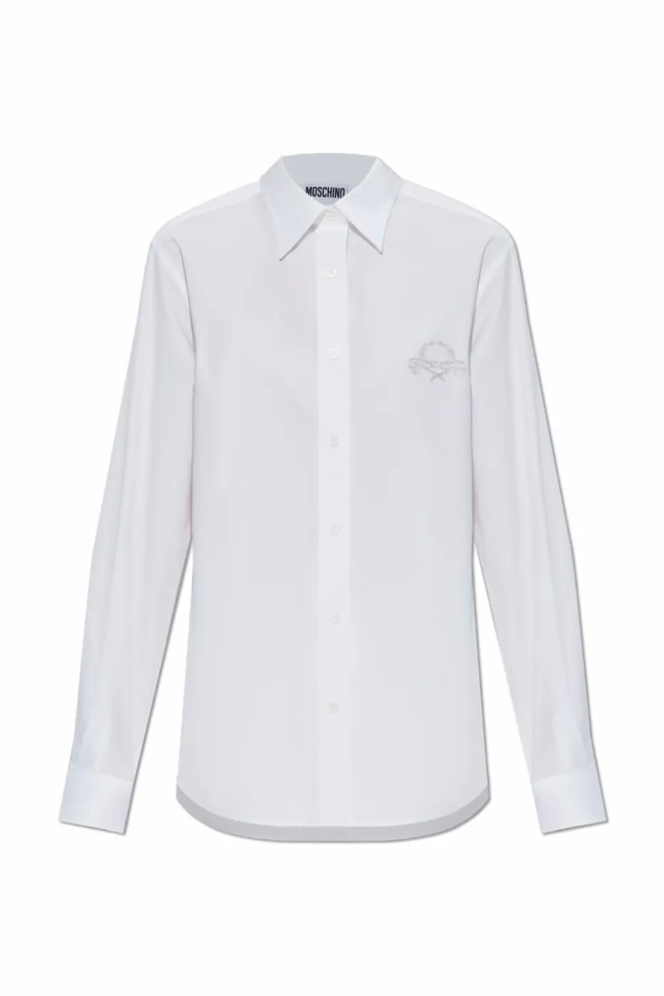 Moschino BIAŁY Bawełniana koszula z wyszytym logo