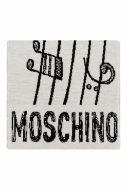 Moschino BIAŁY Szal z charakterystycznym motywem misia