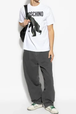 Moschino BIAŁY T-shirt z logo