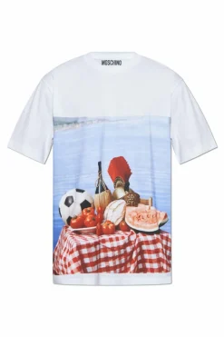 Moschino BIAŁY T-shirt z nadrukiem