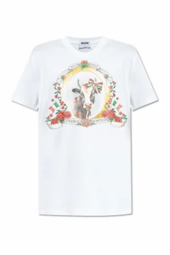 Moschino BIAŁY T-shirt z nadrukiem